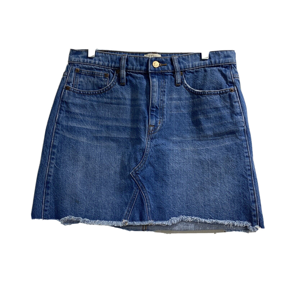 J Crew denim mini skirt casual blue jeans cut off 5 pocket classic cotton sz 29
